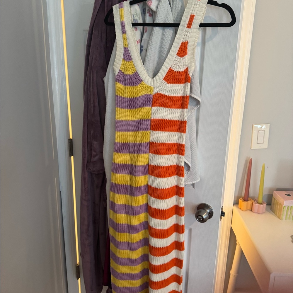 STAUD Red and Gray Sleeveless V-Neck Sundress